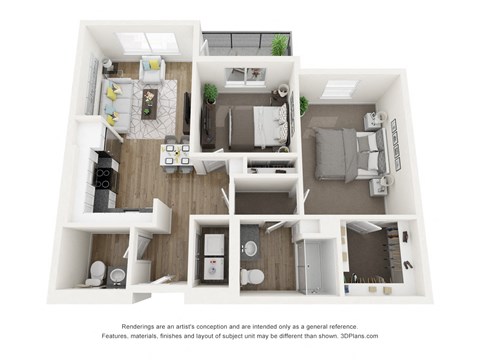Floor plan for 2 beds, 1.5 baths, 911 sqft